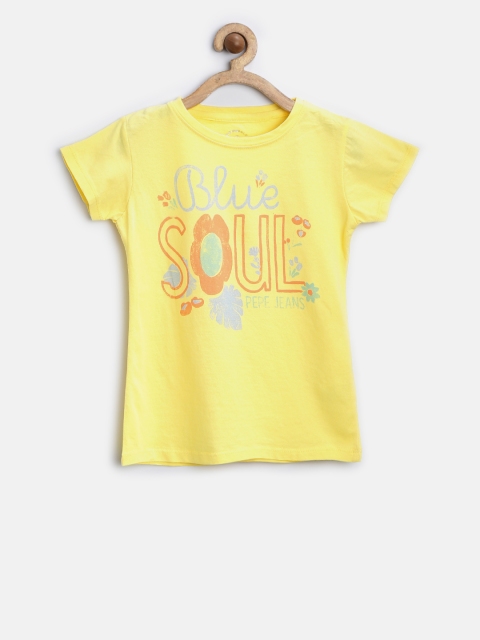 

Pepe Jeans Girls Yellow Printed Round Neck T-shirt