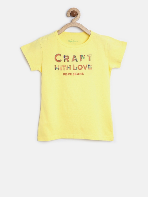 

Pepe Jeans Girls Yellow Printed Round Neck Pure Cotton T-shirt