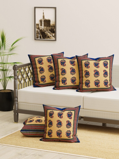 

Clasiko Blue & Brown Set of 5 Ethnic Motifs Square Cushion Covers