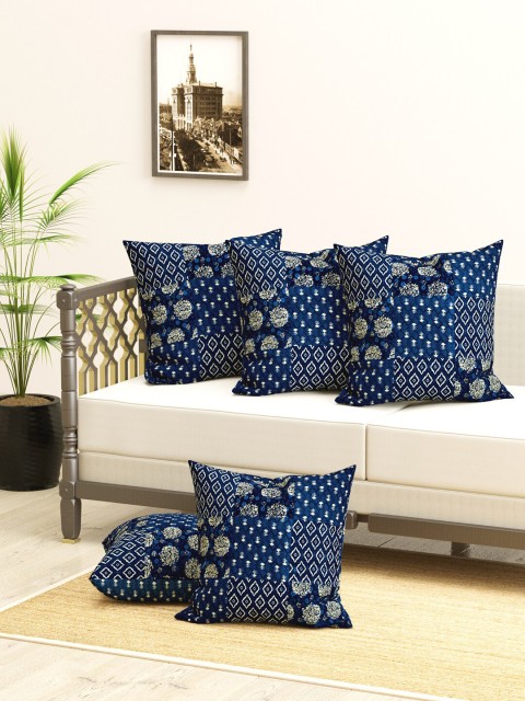 

Clasiko Navy Blue Set of 5 Ethnic Motifs Square Cushion Covers