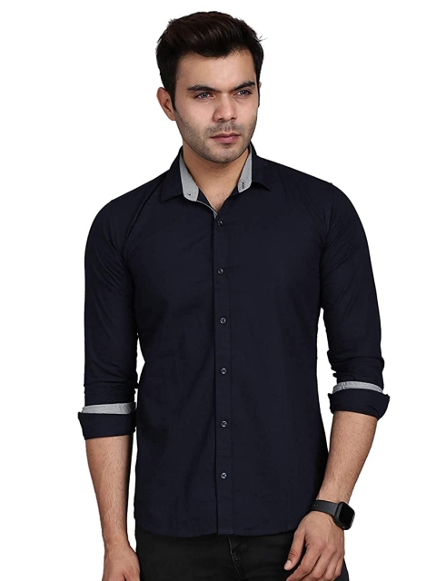 

KAJARU Men Navy Blue Slim Fit Casual Shirt