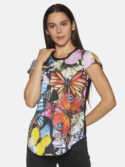 

OHA BOY Women Black Printed T-shirt