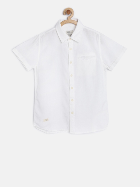 

Pepe Jeans Boys White Solid Casual Shirt