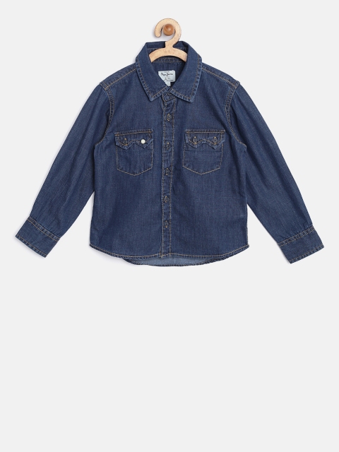 

Pepe Jeans Boys Navy Printed Denim Shirt, Navy blue