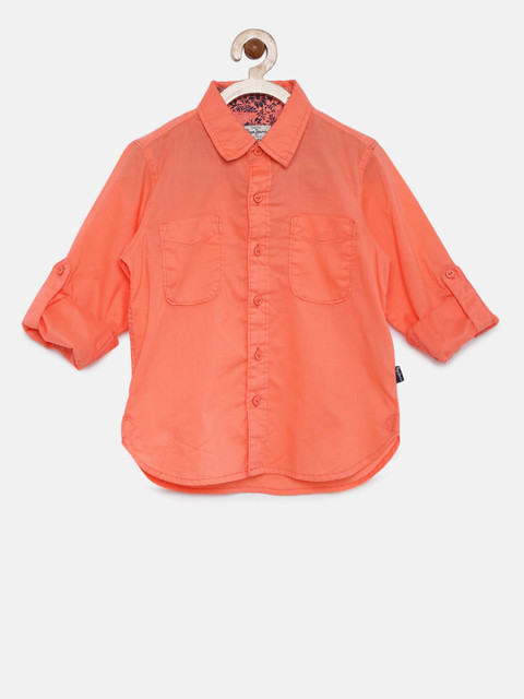 

Pepe Jeans Boys Coral Orange Solid Casual Shirt
