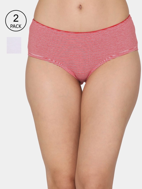 

Coucou Women Pack Of 2 Assorted Pure Cotton Hipster Briefs, Pink