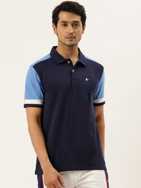 

AM SWAN Men Navy Blue & White Colourblocked Polo Collar T-shirt