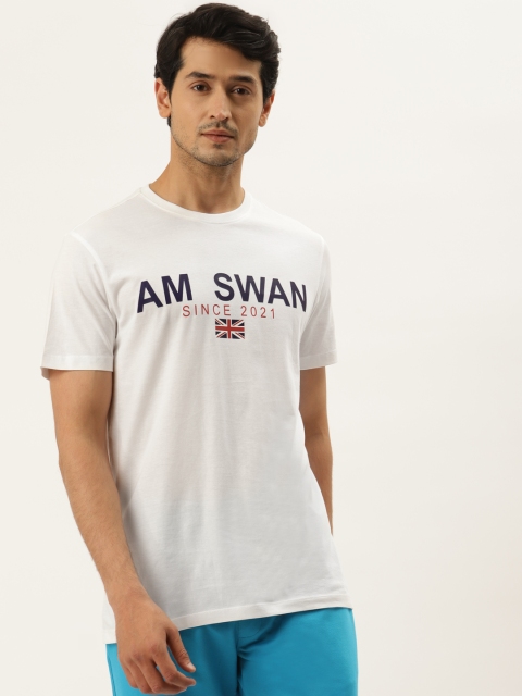 

AM SWAN Men White Typography Printed Pure Cotton T-shirt