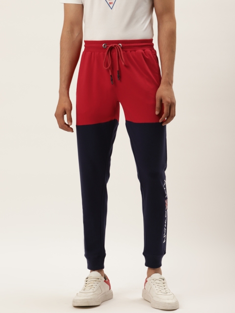 

AM SWAN Men Red & Navy Blue Colourblocked Joggers