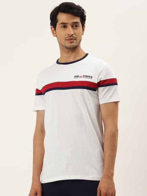 

AM SWAN Men White & Red Striped T-shirt