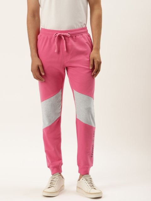 

AM SWAN Men Pink & Grey Colourblocked Joggers