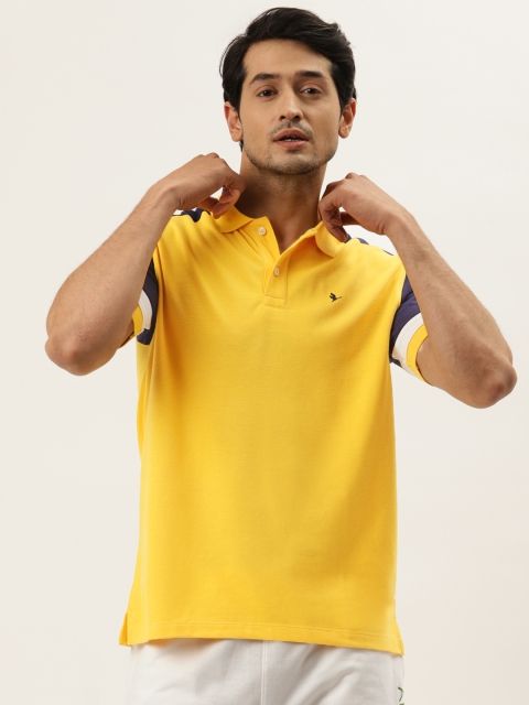 

AM SWAN Men Yellow & Navy Blue Polo Collar T-shirt