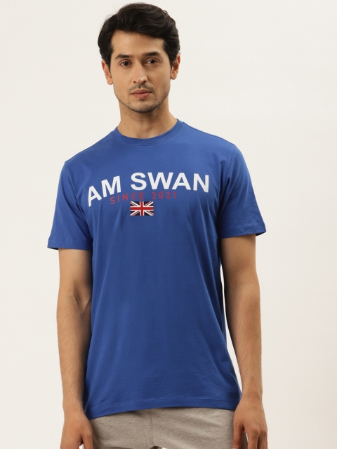 

AM SWAN Men Blue Typography Printed Cotton T-shirt