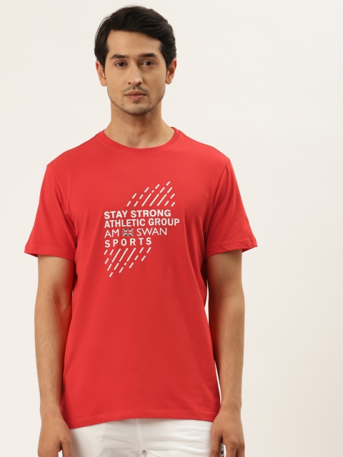 

AM SWAN Men Red Typography Printed T-shirt