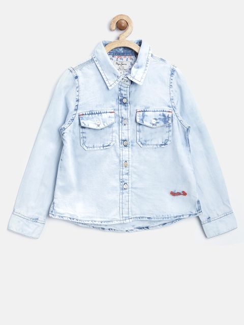 

Pepe Jeans Girls Blue Faded Denim Shirt
