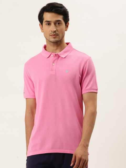 

AM SWAN Men Pink Polo Collar Pure Cotton T-shirt