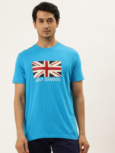 

AM SWAN Men Blue & Red Printed Cotton T-shirt
