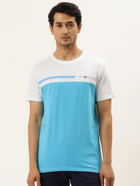 

AM SWAN Men Blue & White Colourblocked Cotton T-shirt