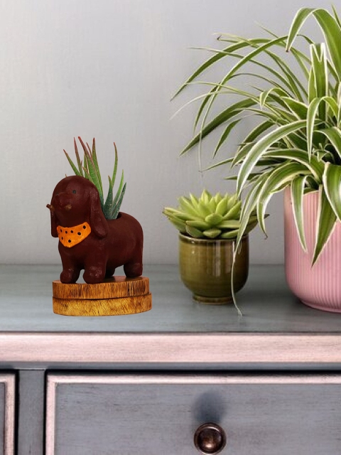 

Leafy Tales Brown & Yellow Dog Shaped Resin Indoor Planters