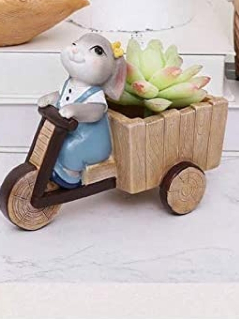 

Leafy Tales Brown & Beige Rabbit on Scooter Resin Pot Planters