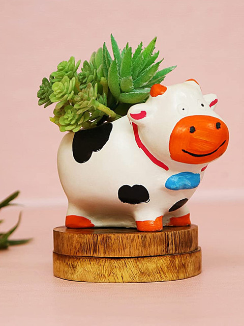 

Leafy Tales White & Black Printed Resin Planters