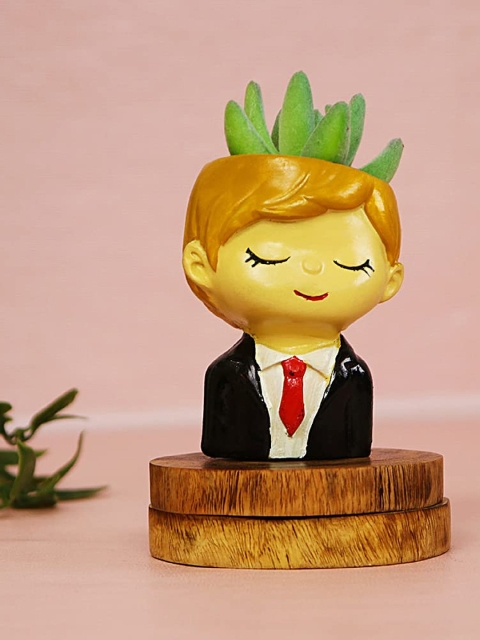 

Leafy Tales Gold-Toned & Green Cartoon Boy Indoor Planter Pot