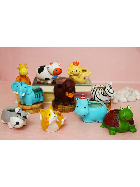 

Leafy Tales Set Of 10 Multicolored Animal-Shaped Planters, Multi