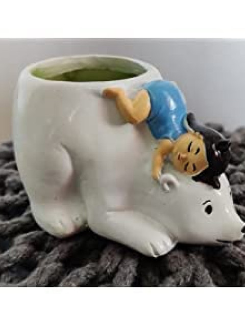 

Leafy Tales White & Blue Polar Bear with Girl Resin Succulents Indoor Planter