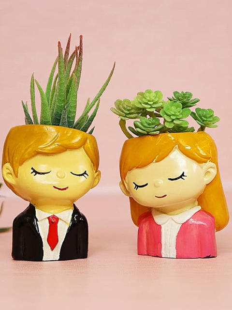 

Leafy Tales Multi-Colored Cartoon Girl & Boy Shaped Indoor Planter