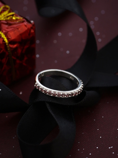 

Hiara Jewels Silver-Toned Rhodium-Plated & CZ Stone-Studded Finger Ring