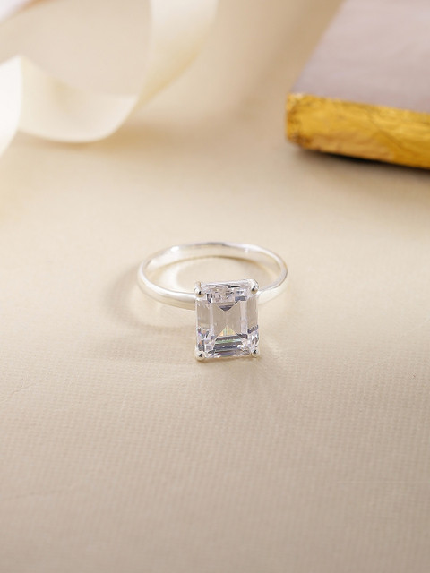 

Hiara Jewels 925 Sterling Silver Rhodium-Plated White CZ-Studded Finger Rings
