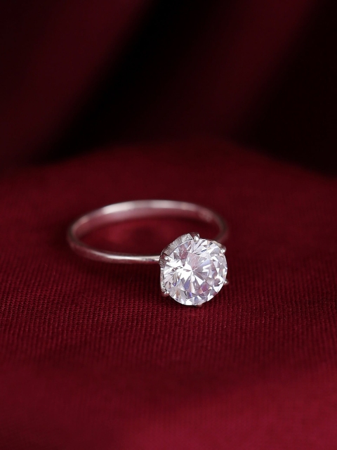 

Hiara Jewels 925 Sterling Silver Rhodium-Plated & White CZ-Studded Finger Ring