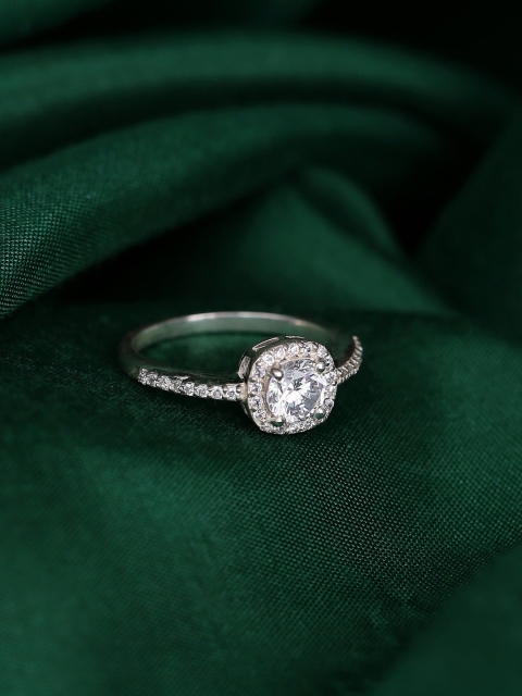 

Hiara Jewels 925 Sterling Silver Rhodium-Plated White CZ-Studded Finger Ring