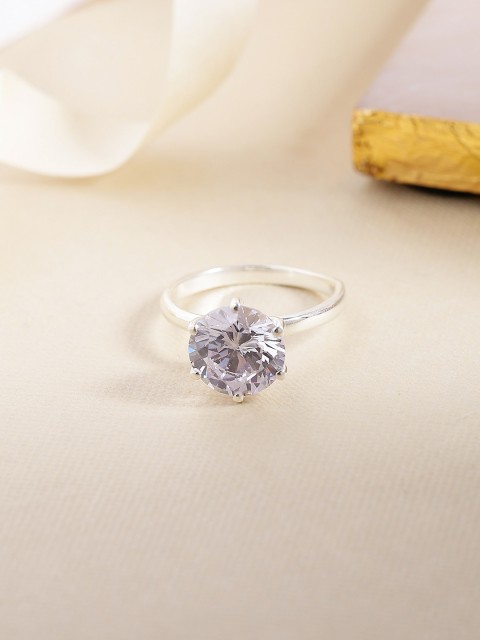 

Hiara Jewels 925 Sterling Silver Rhodium-Plated White CZ-Studded Finger Ring