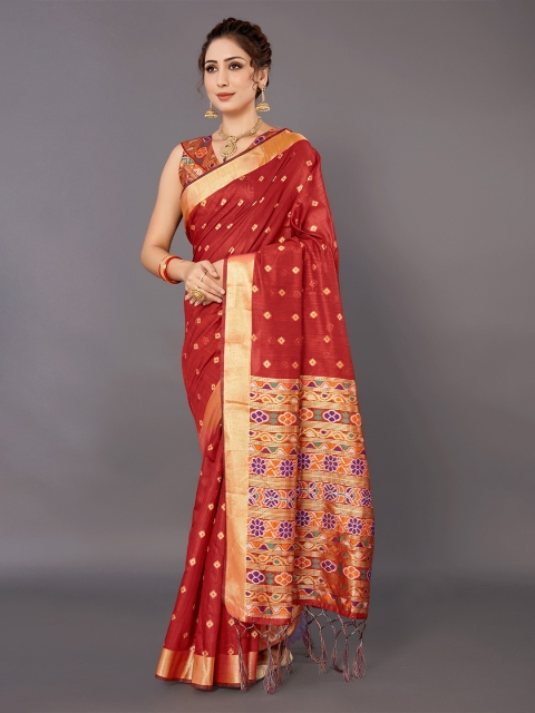 

KALINI Red & Gold-Toned Woven Design Zari Silk Blend Saree