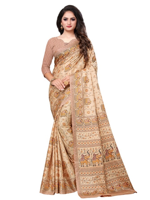 

KALINI Beige & Orange Ethnic Motifs Art Silk Saree