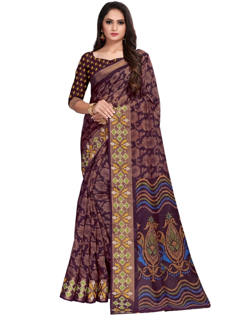 

KALINI Purple & Blue Ethnic Motifs Zari Silk Cotton Saree