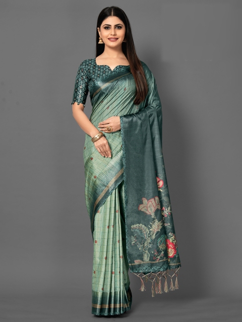 

KALINI Green & Red Floral Art Silk Saree
