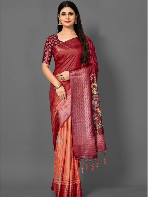 

KALINI Red & Blue Floral Art Silk Saree