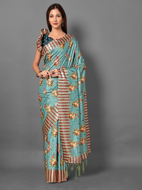 

KALINI Blue & Red Floral Art Silk Saree