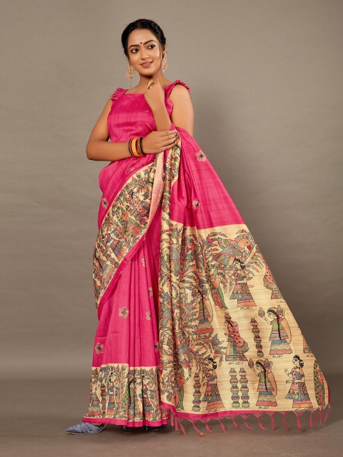 

KALINI Pink & Beige Kalamkari Saree