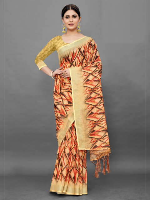 

KALINI Beige & Red Linen Blend Saree