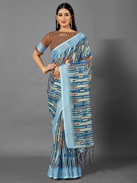 

KALINI Blue & Beige Linen Blend Saree