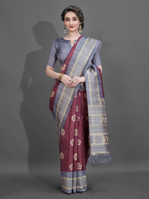 

KALINI Brown & Grey Floral Saree