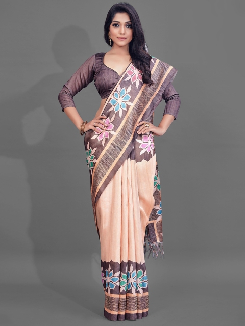 

KALINI Beige & Brown Floral Saree