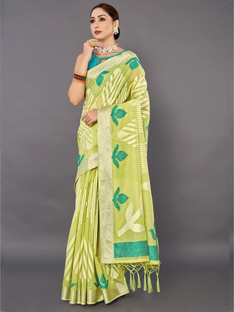 

KALINI Lime Green & Blue Silk Blend Saree