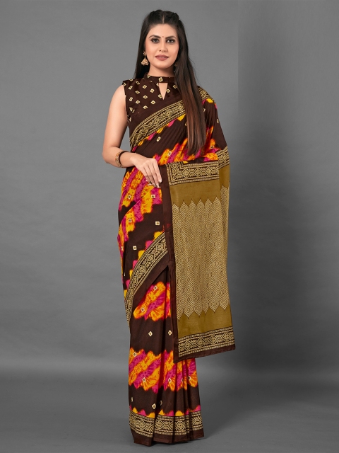 

KALINI Brown & Orange Art Silk Saree