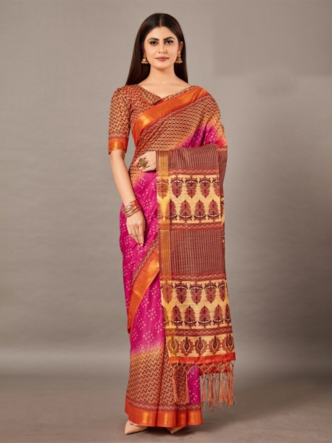 

KALINI Brown & Pink Linen Blend Saree