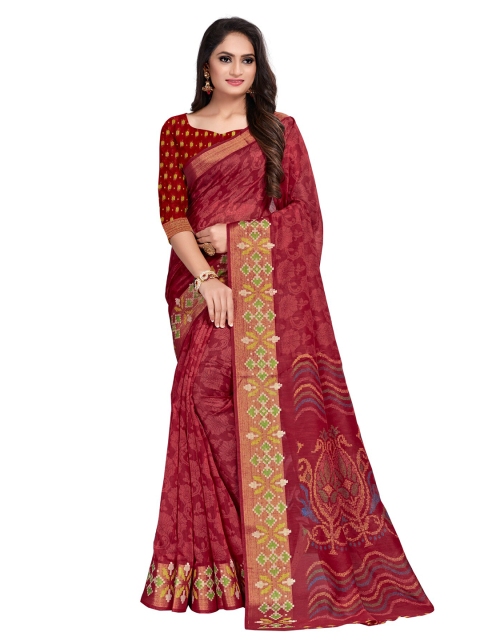 

KALINI Burgundy Floral Silk Cotton Saree