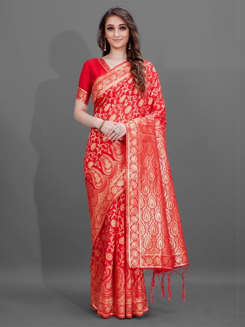 

KALINI Red & Gold-Toned Woven Design Zari Silk Blend Saree
